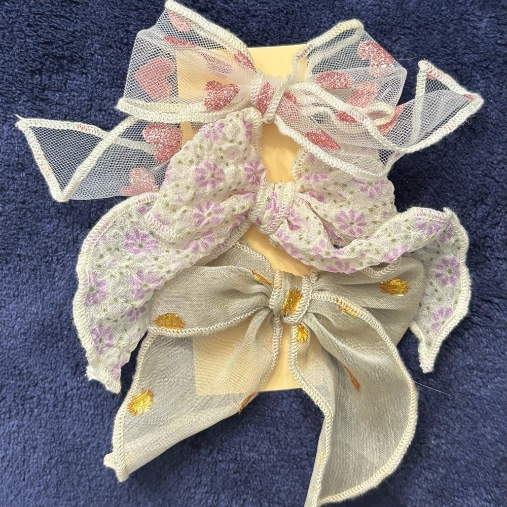 Floral and Glitter Bow Hair Clips Set